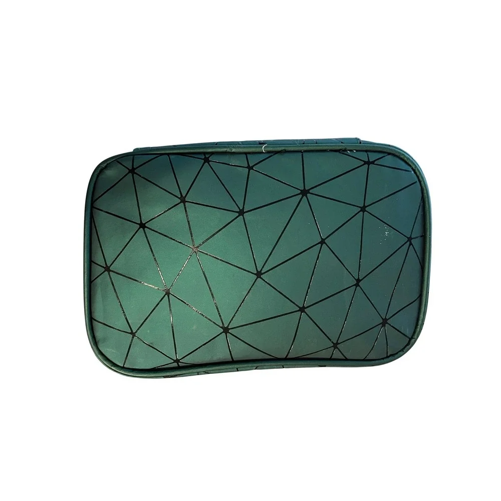 Geometric Teal Green Makeup Bag Travel Cosmetic Case Vanity Organizer